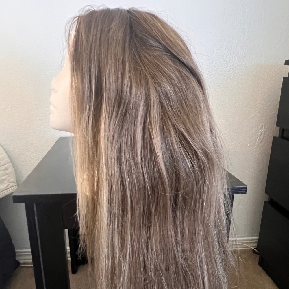 Bronde’ Human Hair. Lace Front Wig. 26” long. 140% density. Medium size cap.